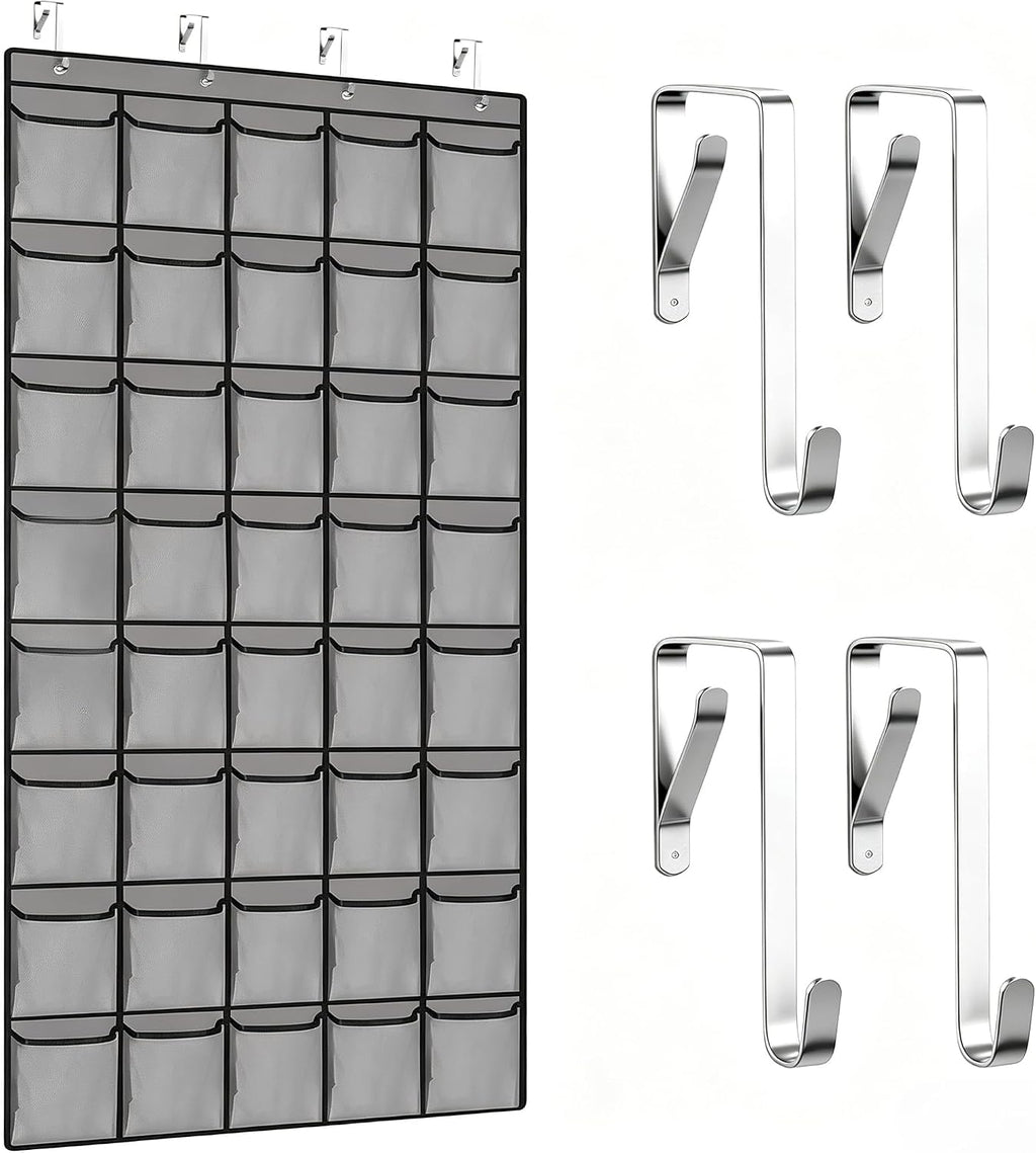 Over Door Shoe Organizer,40 Mesh Pockets with 4 Metal Hooks(Grey)
