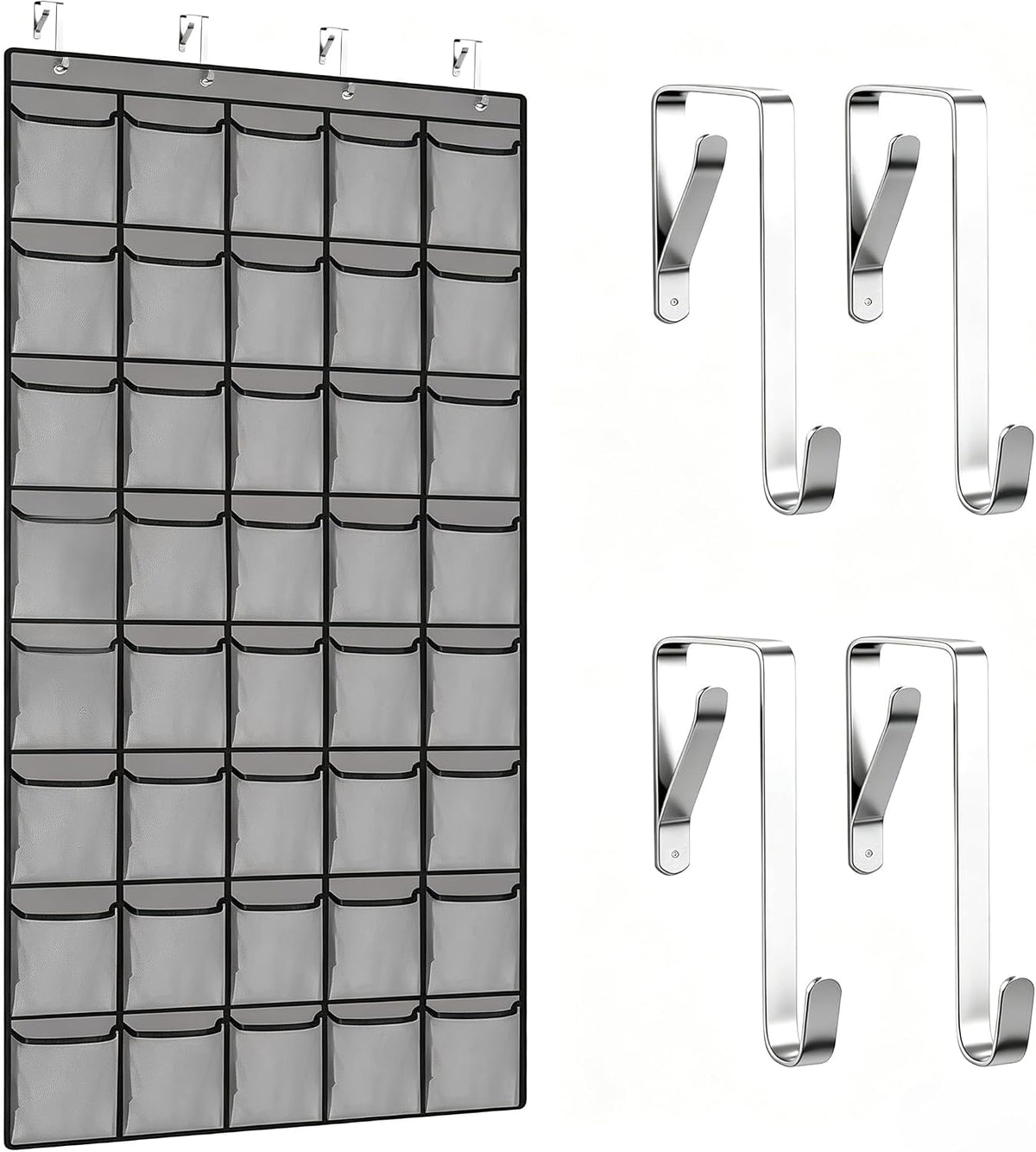 Over Door Shoe Organizer,40 Mesh Pockets with 4 Metal Hooks(Grey)