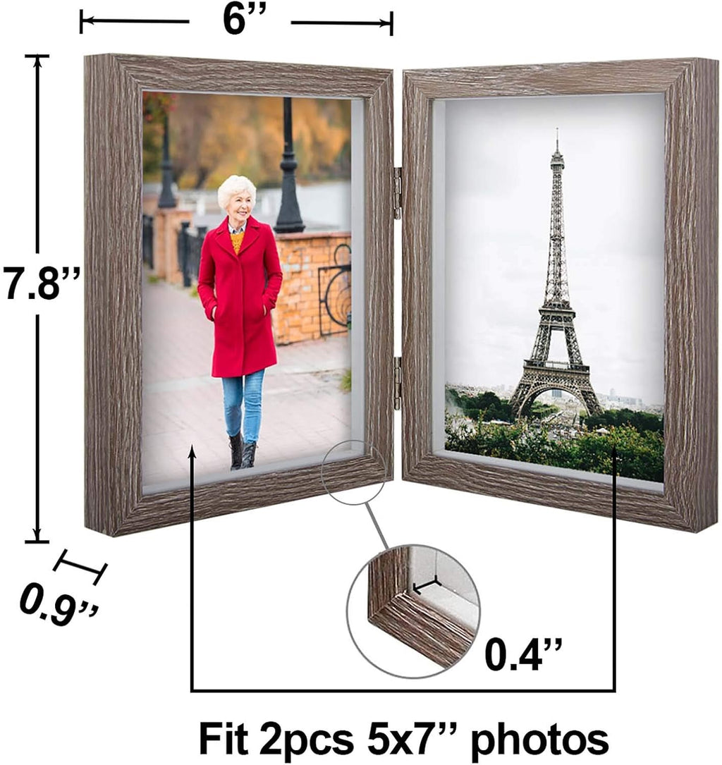 WUTL 5x7 Picture Frame Double Frame Shadow Box with Glass Front Wood Grey