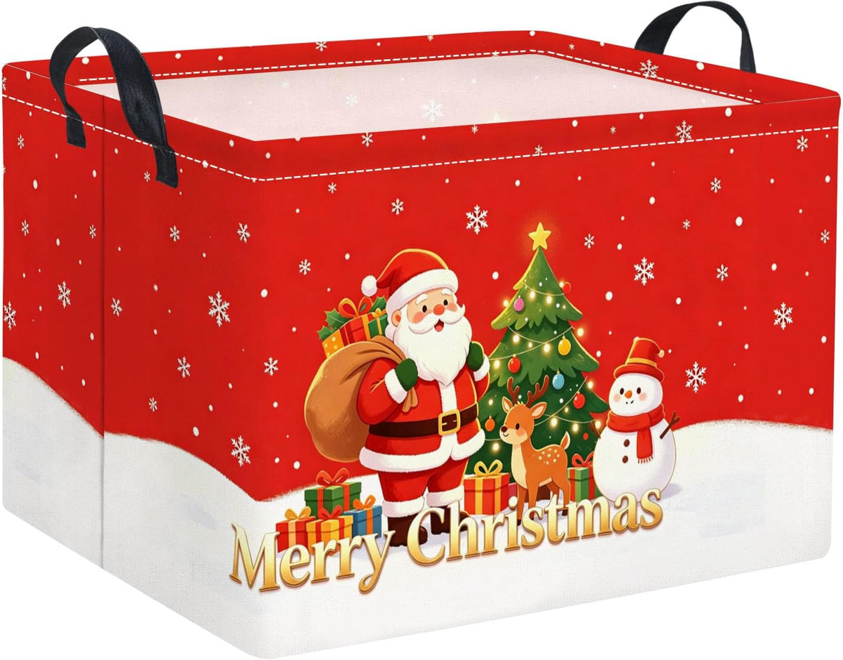 Rectangular Storage Basket for Boys Kids Basket Storage Bin Organizer Box(Red Snow Christmas)