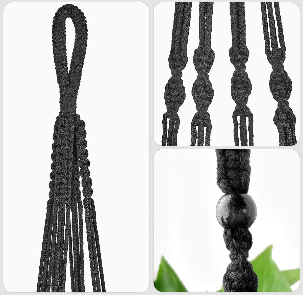 Mkono 43 Inch Macrame Plant Hanger Indoor Hanging Planter Basket Black 1Pc