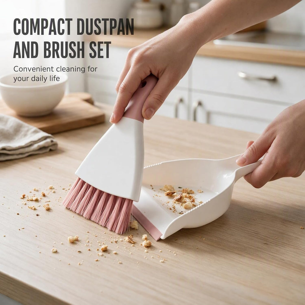 GeeRic Mini Dustpan and Brush Set, Dust Pan Broom Pink