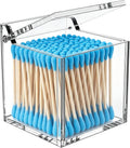 Qtip Holder Dispenser for Cotton Swabs, Balls, Pads, Floss Picks, Clear Acrylic Container with Lid Apothecary Jar Bathroom Accessories Canister Vanity Storage Organizer