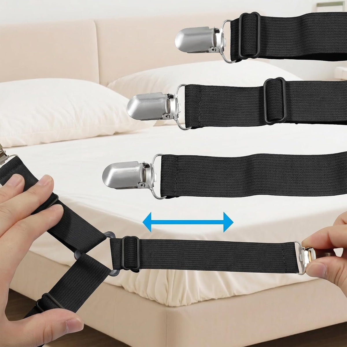 Bonsicoky Adjustable Elastic Straps, Black, 4 Pack