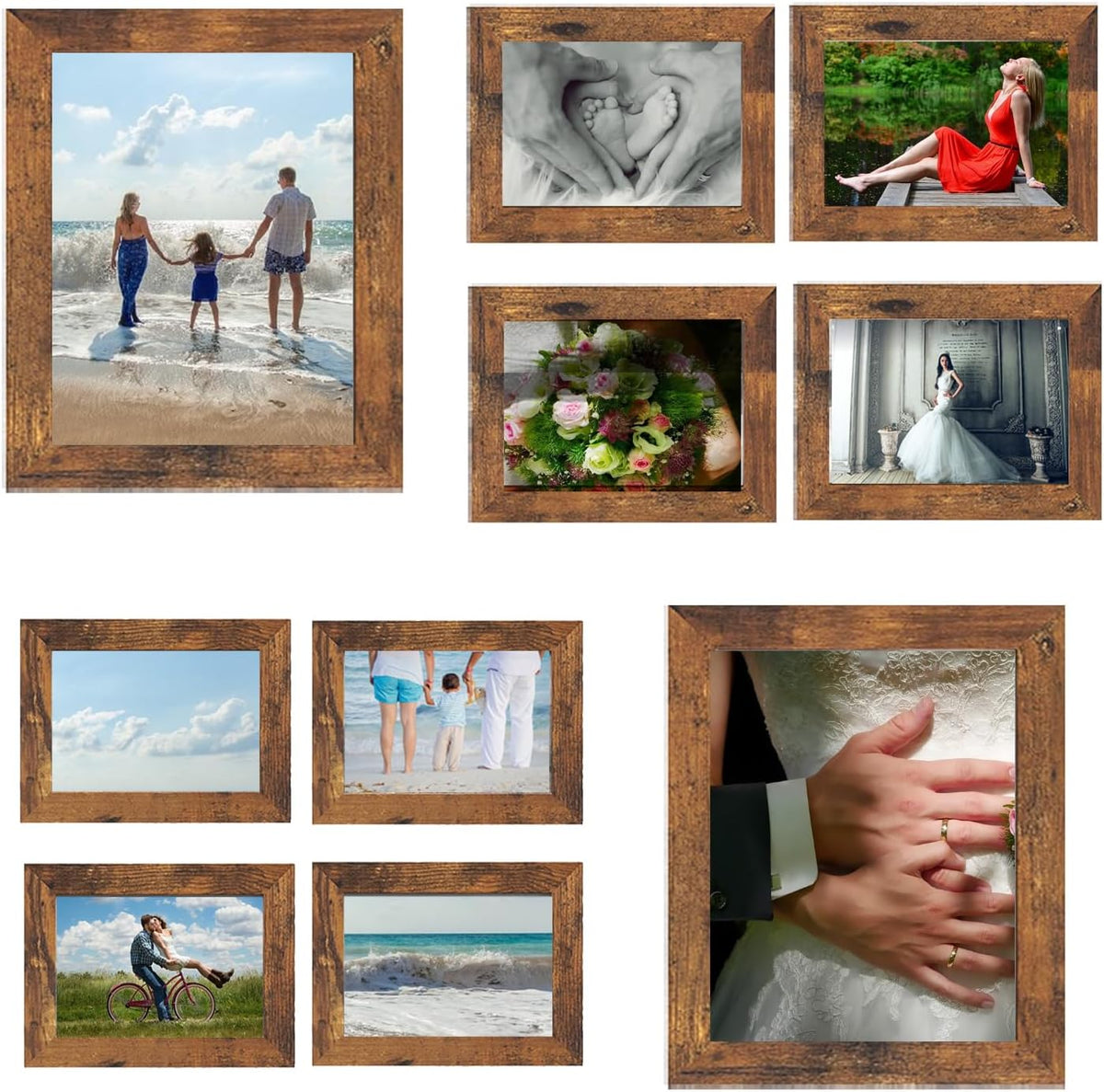 Rustic Picture Frames,10 Pack Collage Picture Frames,Gallery Wall Frame Set with Two 8x10, Four 5x7, Four 4x6, Farmhouse wood Photo Frames for living room Wall Gallery Decor or Desk, rustic brown