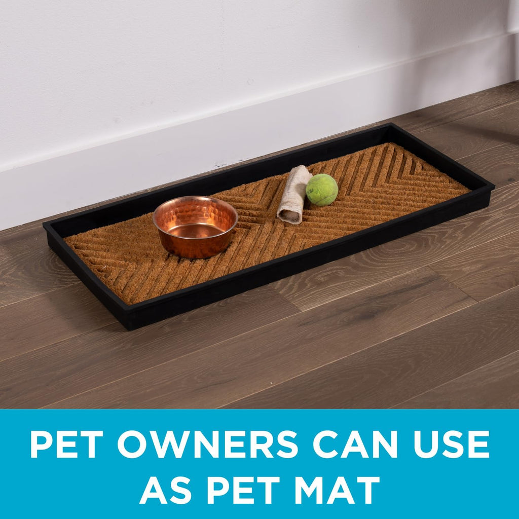 Rubber Boot & Shoe Tray | Coir Insert | 34" x 14" | Waterproof Shoe Tray for entryway | Embossed Pattern