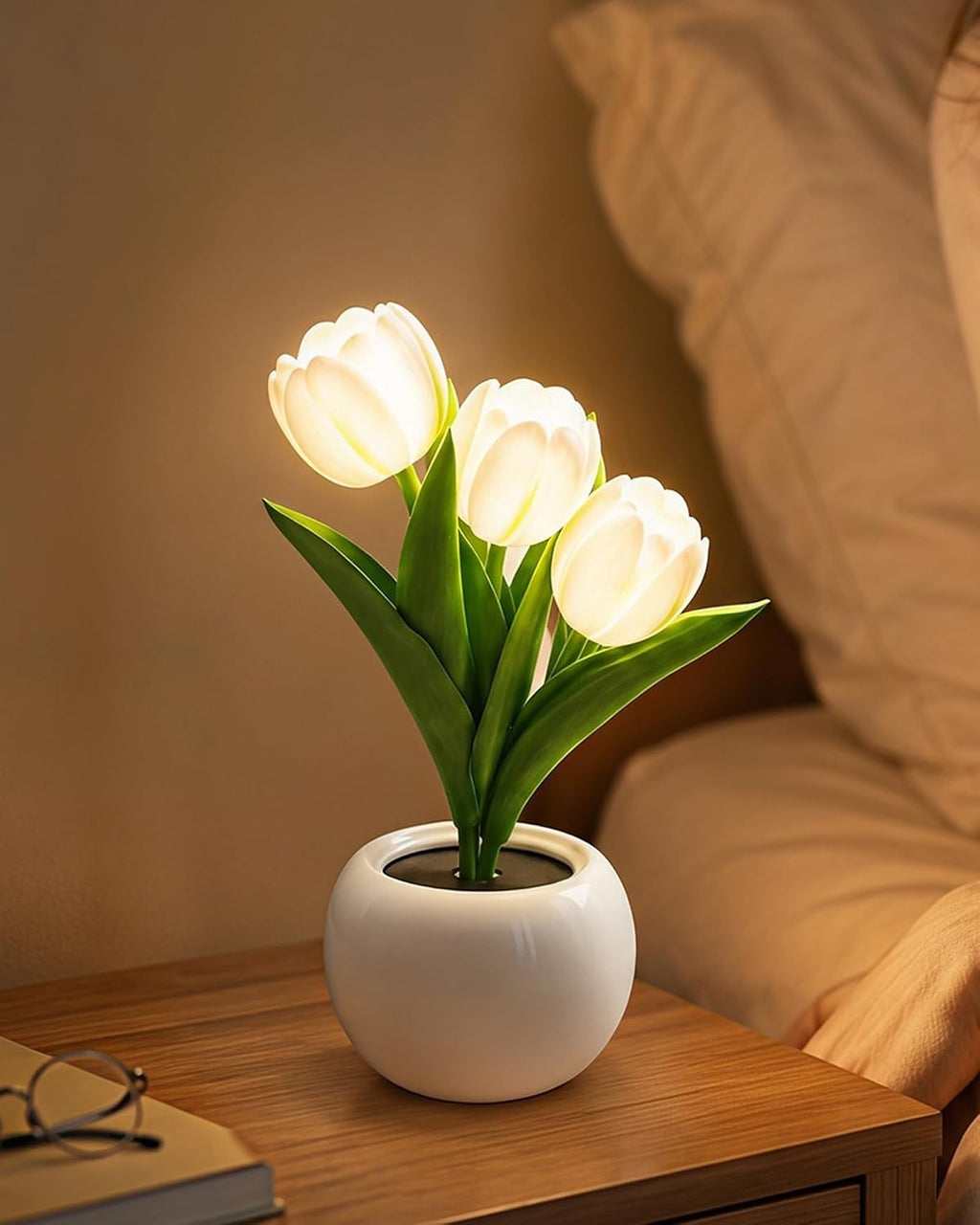 Tulip Flower Lamp LED Desk Night Light with Vase (White)