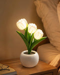 Tulip Flower Lamp LED Desk Night Light with Vase (White)