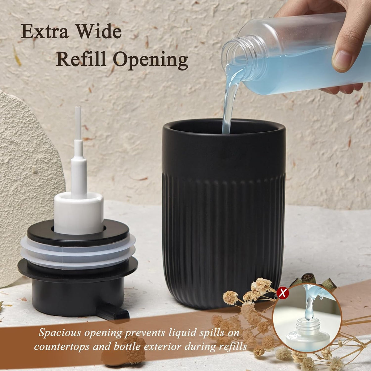 White Ceramic Foaming Soap Dispenser for Bathroom Countertop 13oz