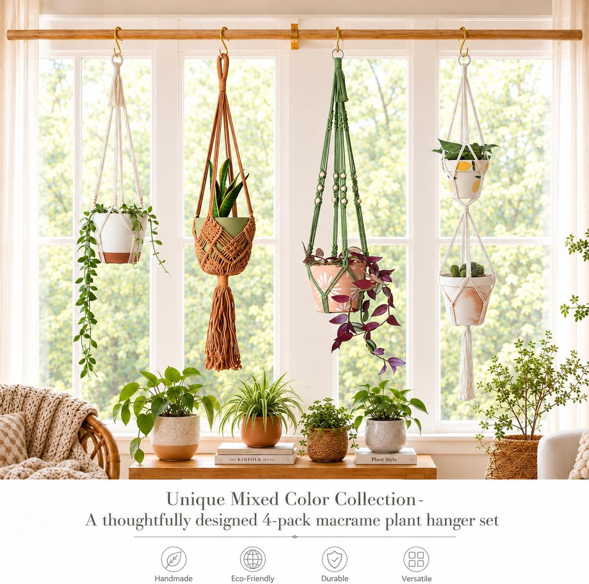 4 Pack Macrame Plant Hanger for Indoor Hanging Plant Holders