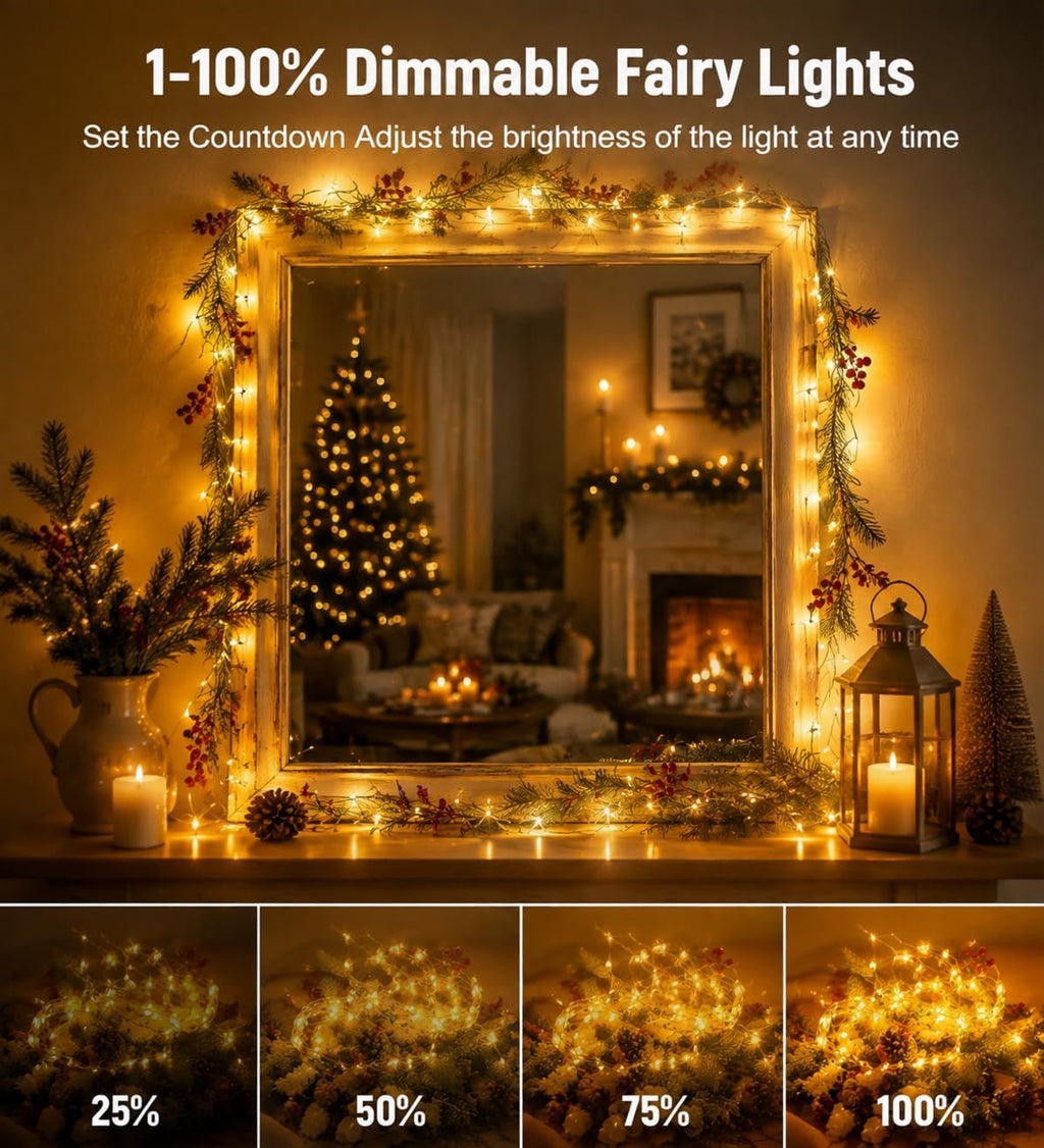 8 Mode Fairy Lights Battery Operated, 16.4FT 50 LED Twinkle String Lights with Timer & Remote, Silver Wire Waterproof Indoor Outdoor for Bedroom Christmas Wedding Dorm Decor Warm White