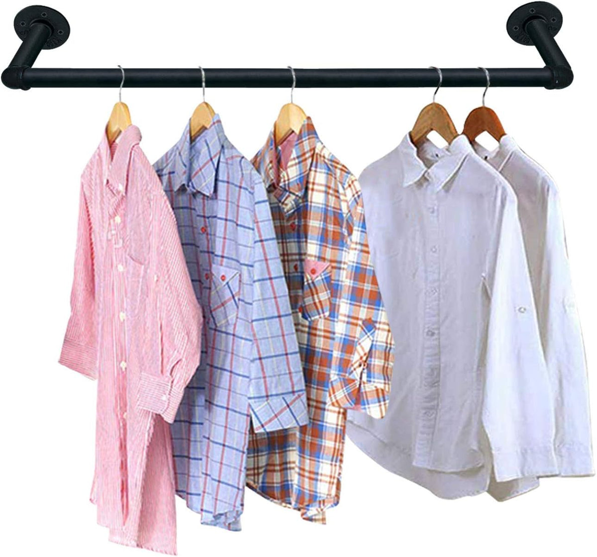 TLBTEK 20 inch Industrial Pipe Clothes Rack,Black Iron Bathroom Kitchen Towel Bar,Vintage Farmhouse DIY Wall Mounted Pot Bar Rack, Detachable Kitchen Utensils Hanger with 8 pcs S Hooks