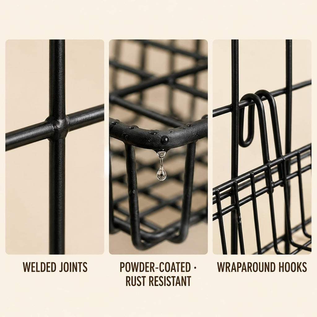 Black Metal Wire Hanging Basket, Multifunction Creative Mesh Wall Grid Holder Storage Organizer Plant Holder Shelf Flower Pots Black Coated