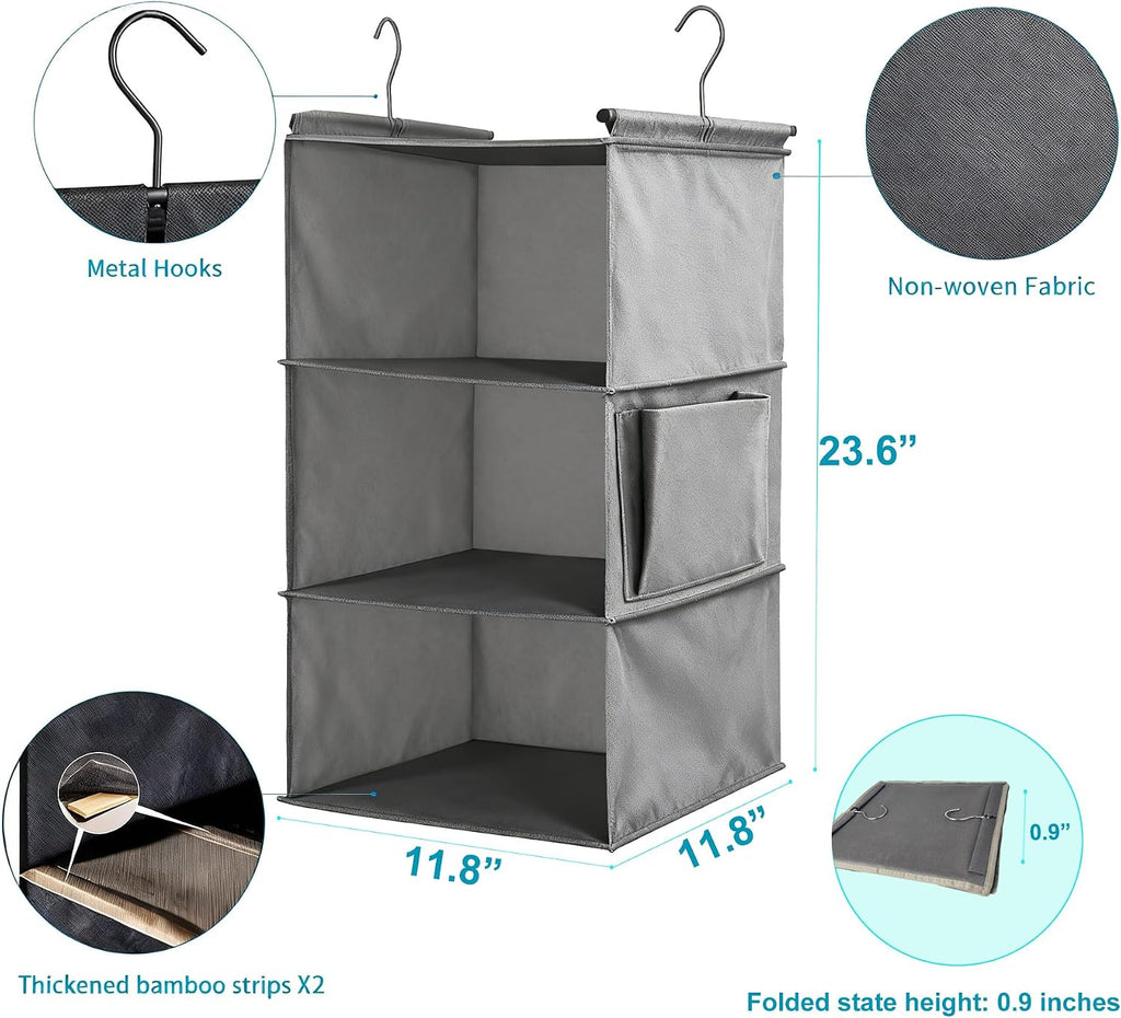 Hanging Closet Organizer, Foldable Shelves, Grey (3)