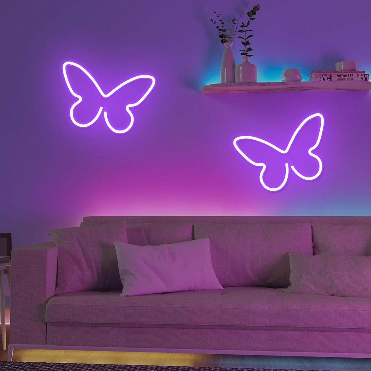 2 PCS Butterfly Neon Signs Purple Butterfly LED Neon Light for Bedroom