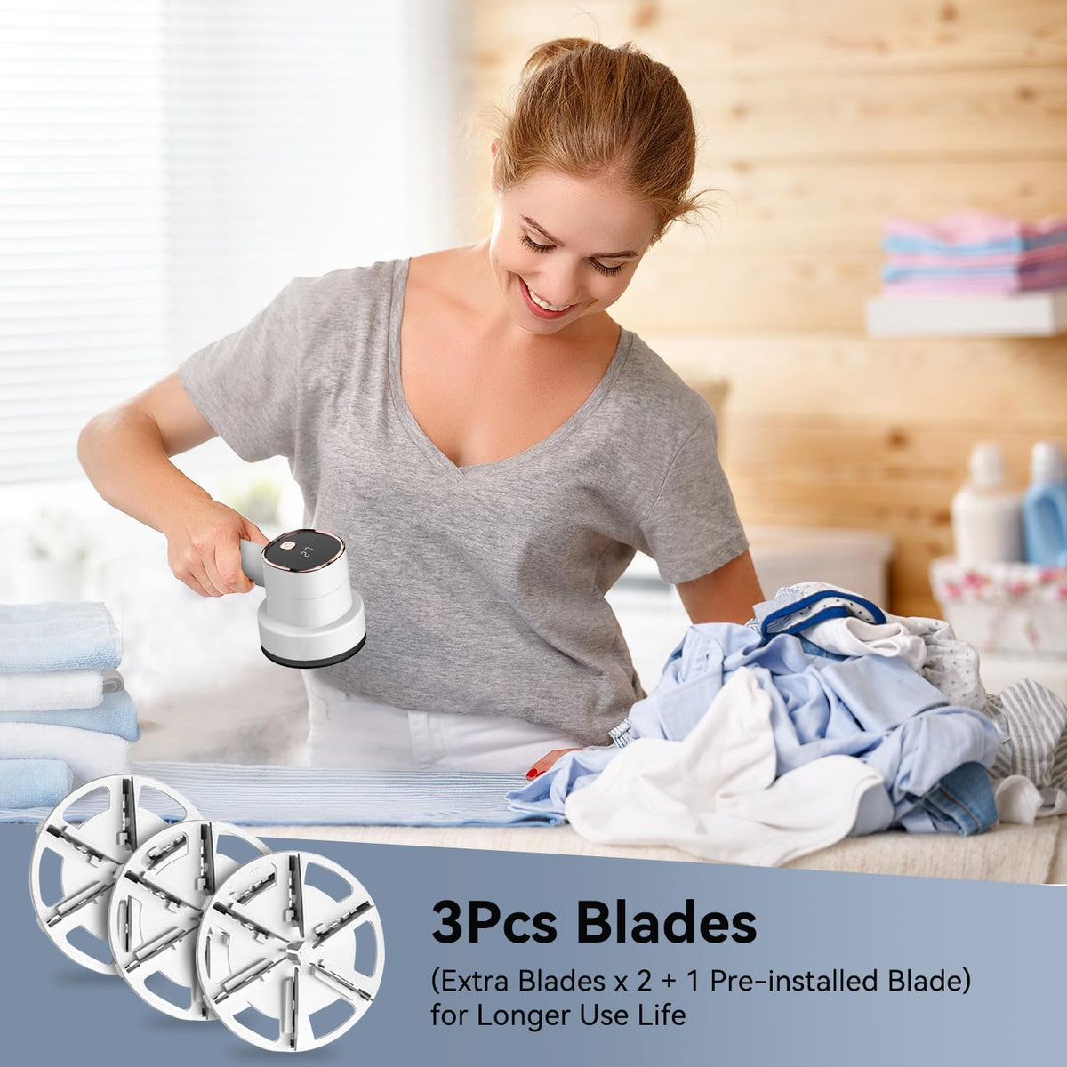 Rechargeable Fabric Shaver, 6-Leaf Blades, LED Display, 3 Speeds