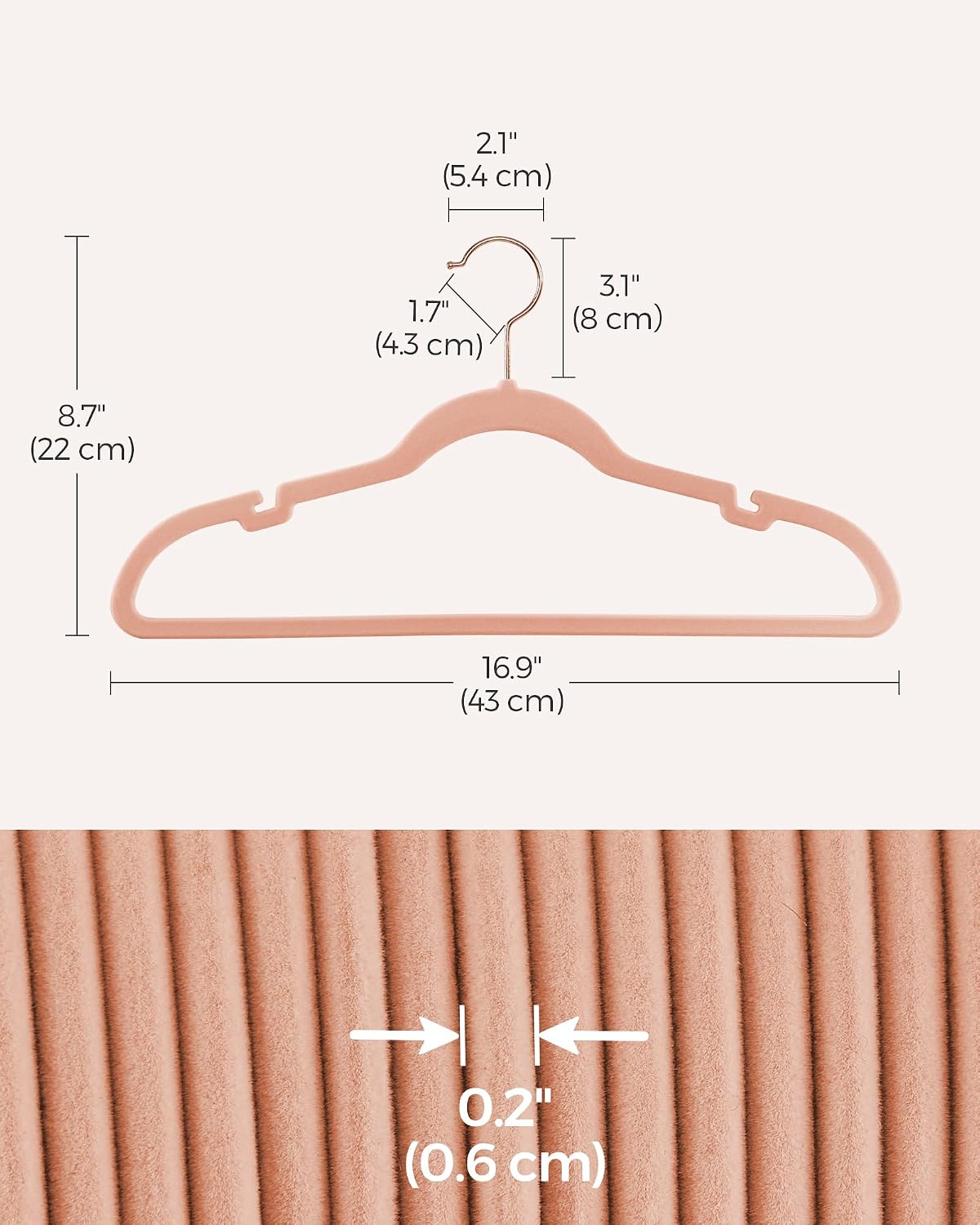 SONGMICS Velvet Hangers 50 Pack, Non-Slip Clothes Hangers, Coral Pink