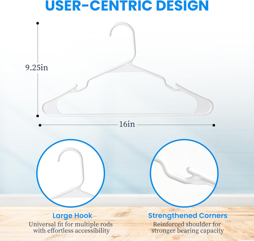 Simple Deluxe 50 Pack Plastic Hangers, Lightweight and Space-Saving Hangers, Durable Clothes Hangers for Shirts, Coats, Dresses, Pants, White