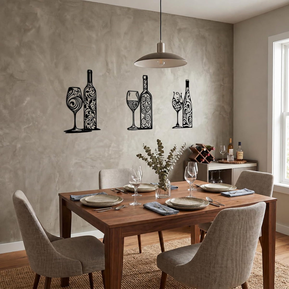 Otoolling 3 Pcs Wine Wall Art Black Metal Wine Sign 3 Style, Filigree