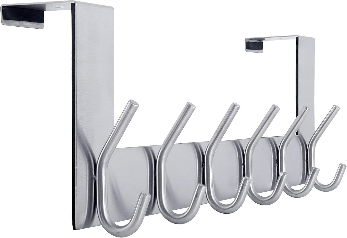 WEBI Over The Door Hook Door Hanger:Over The Door Towel Rack with 6 Hooks for Hanging Coats,Towel Hanger Door Coat Hanger Over Door Coat Rack for Towels,Clothes,Back of Bathroom,Silver