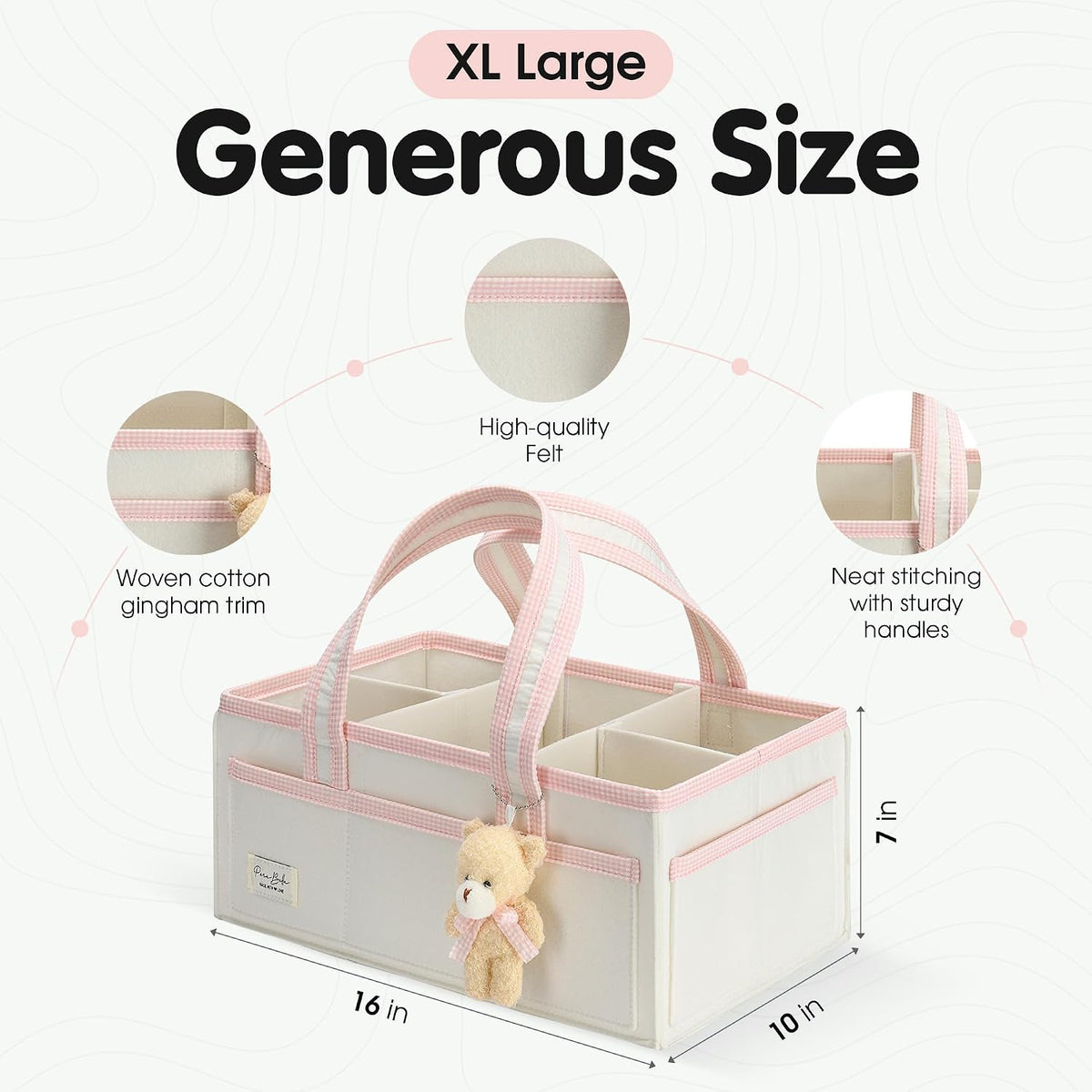 PeraBella Baby Diaper Caddy Organizer, XL Baby Basket Shower Gift Caddy, Portable Felt Changing Table Basket, Nursery Storage Bin, Newborn Boy and Girl Essentials for Registry, Car Diaper Organizer