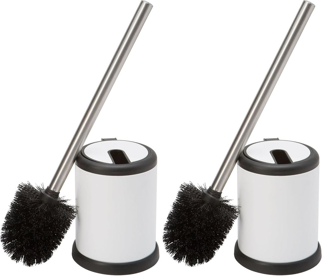 Bath Bliss Toilet Brush and Holder | Self Closing Lid | 360 Degree Brush Head | Bathroom Cleaning | Compact Size | Storage and Organization | White (Pack of 2)