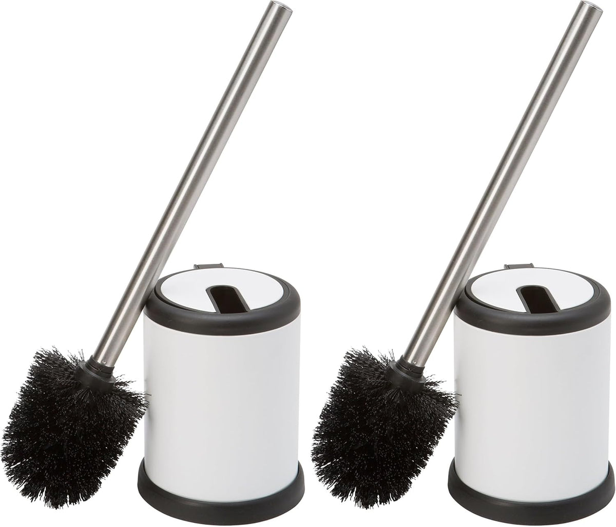 Bath Bliss Toilet Brush and Holder | Self Closing Lid | 360 Degree Brush Head | Bathroom Cleaning | Compact Size | Storage and Organization | White (Pack of 2)