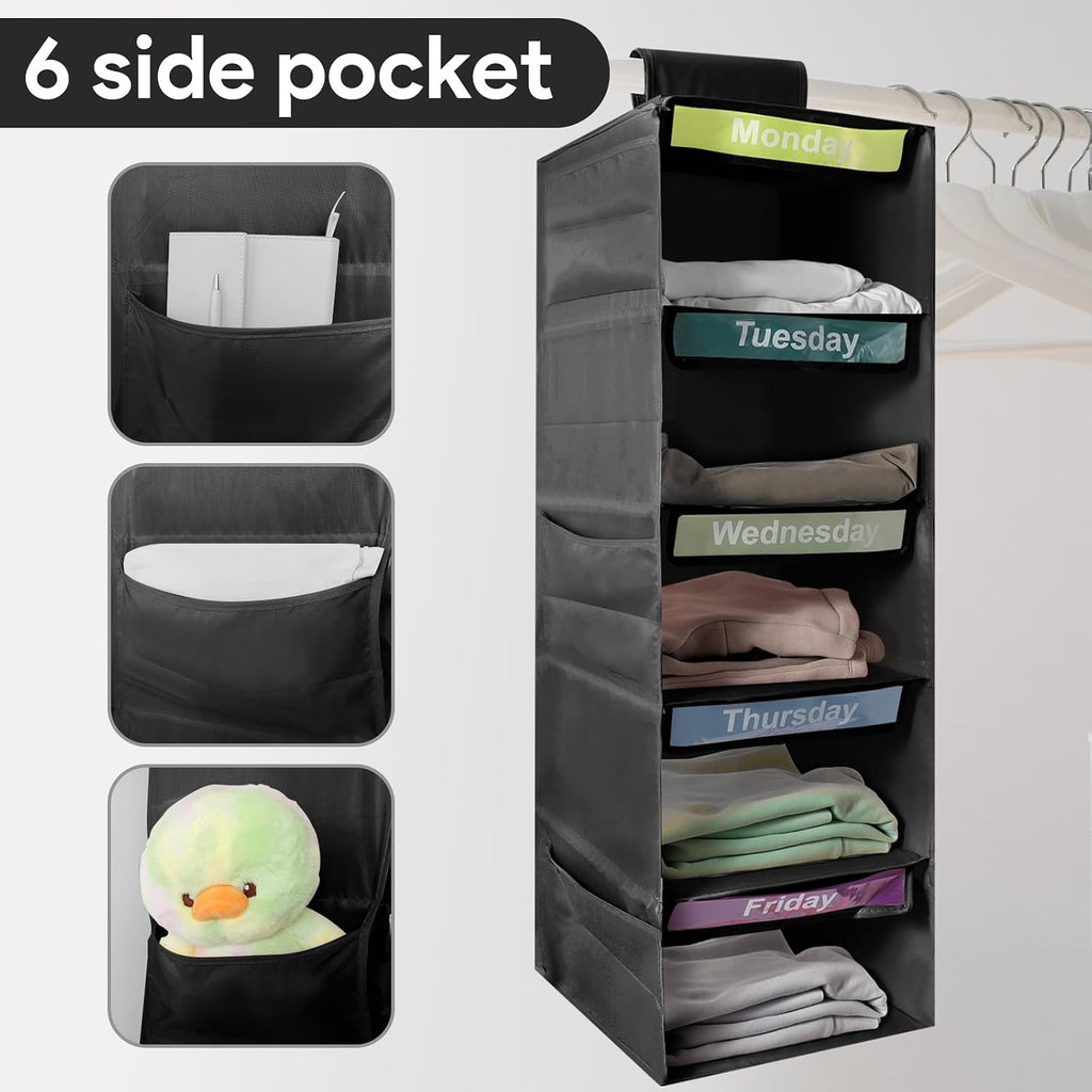 5-Shelf Weekly Clothes Organizer for Kids Days of The Week Storage (Black)