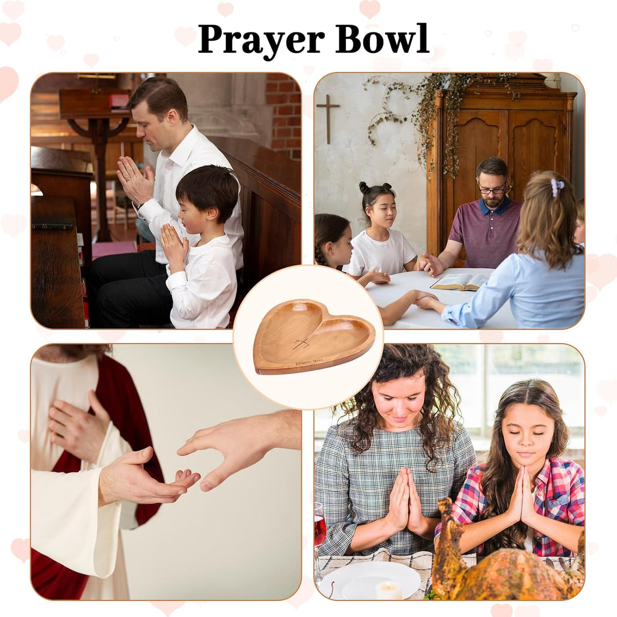 Prayer Bowl Wooden, Decorative Heart Shaped Bowl with Prayer Cards for Women, Christian Gifts for Women, Decorative Dough Bowls for Home Decor, Mothers Day Religious Gifts for Mom (Wood)