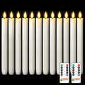 Homemory 12 Pcs Waxy Flameless Taper Candles with Remote, Flickering Battery Operated, LED Flameless Candlesticks, Classic Tall Taper Candles for Home, Wedding, Party, White, 9.6 inches