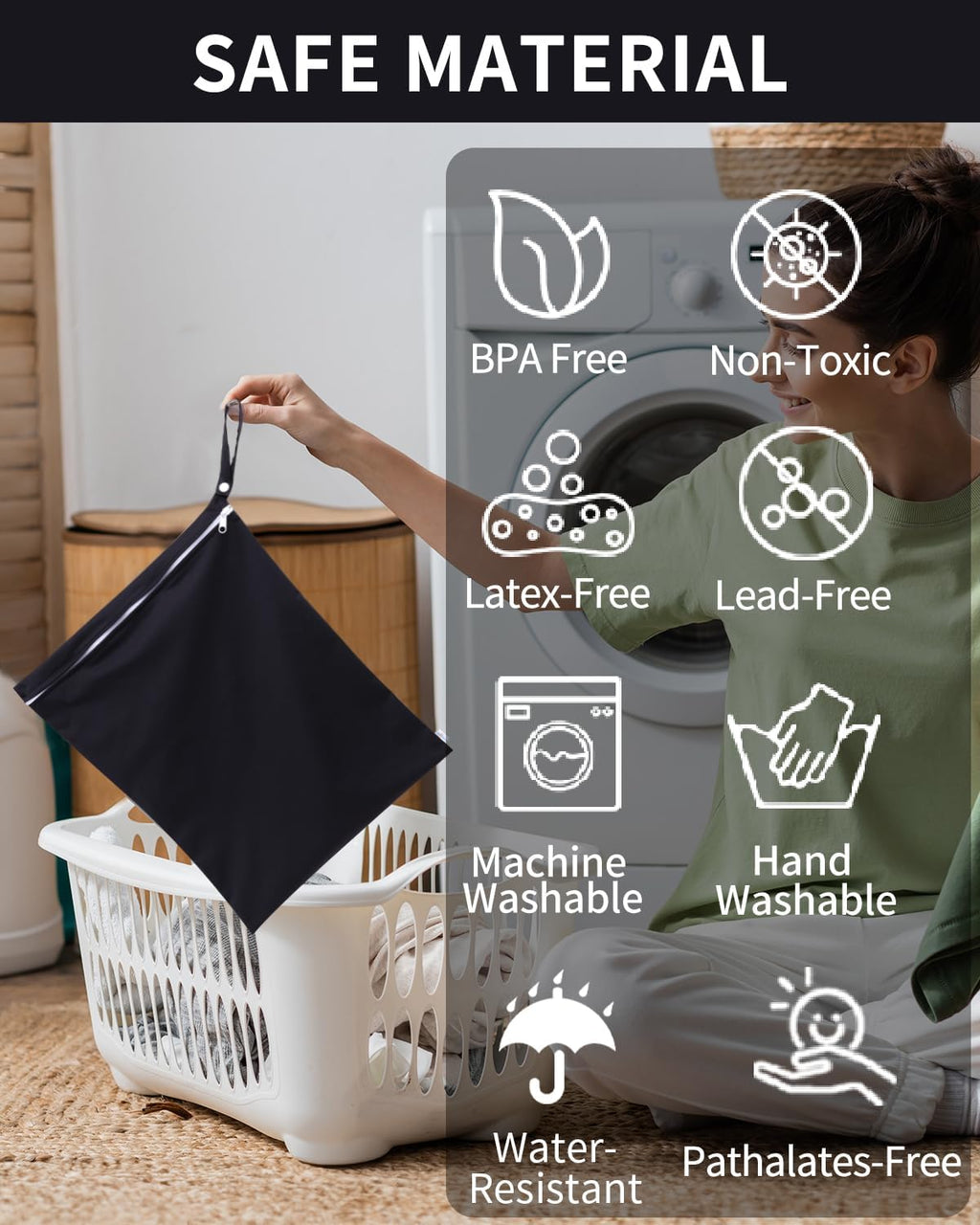 babygoal Travel Laundry Bags 2 Pack, Ideal for Travel, Gym and Swimming-Washable Waterproof Wet Dry Bags for Dirty Clothes, Bathing Suits and Swimsuits(black and grey)