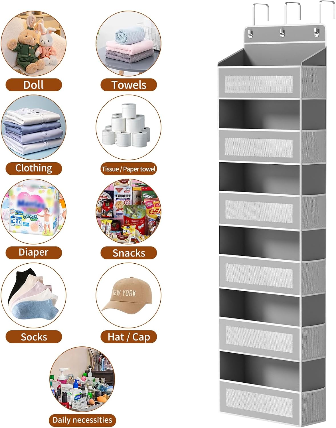 AQOOA 6-Tier Over The Door Organizer 44 lbs Capacity fit Standard Doors