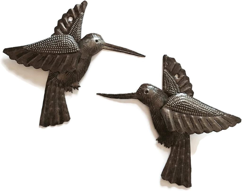 It's Cactus Handmade Metal Hummingbird Wall Art Set of 2 Haitian Recycled Steel Bird Wall Decor Small Rustic Indoor Outdoor Garden Wall Hanging Fair Trade Artisan Sculpture