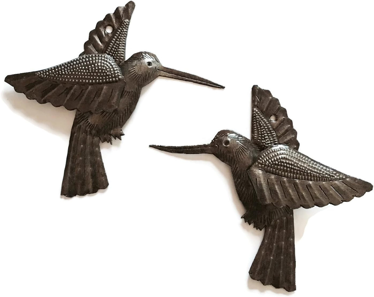 It's Cactus Handmade Metal Hummingbird Wall Art Set of 2 Haitian Recycled Steel Bird Wall Decor Small Rustic Indoor Outdoor Garden Wall Hanging Fair Trade Artisan Sculpture