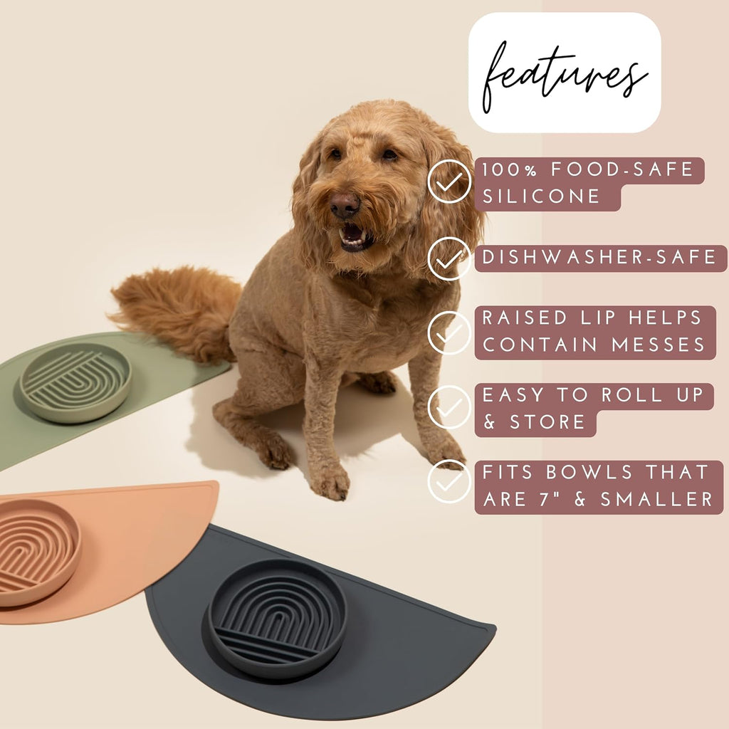 Silicone Dog Food Mat - Pet Placemat, 21" x 10.5" Deep, Medium - Sage Green