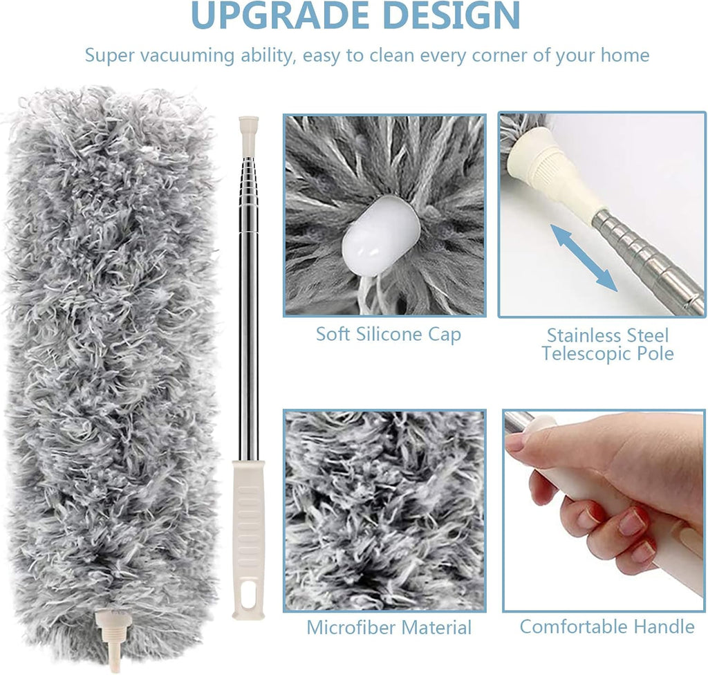 Duster with Extension Pole, 30-100 Inch & Bendable Microfiber Duster Head