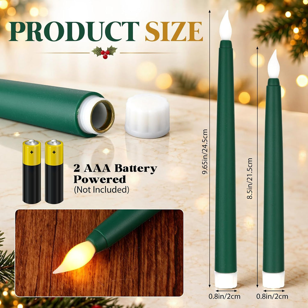 Baquler 25 Pcs 9.7 Inch LED Flameless Taper Candles Bulk, Green