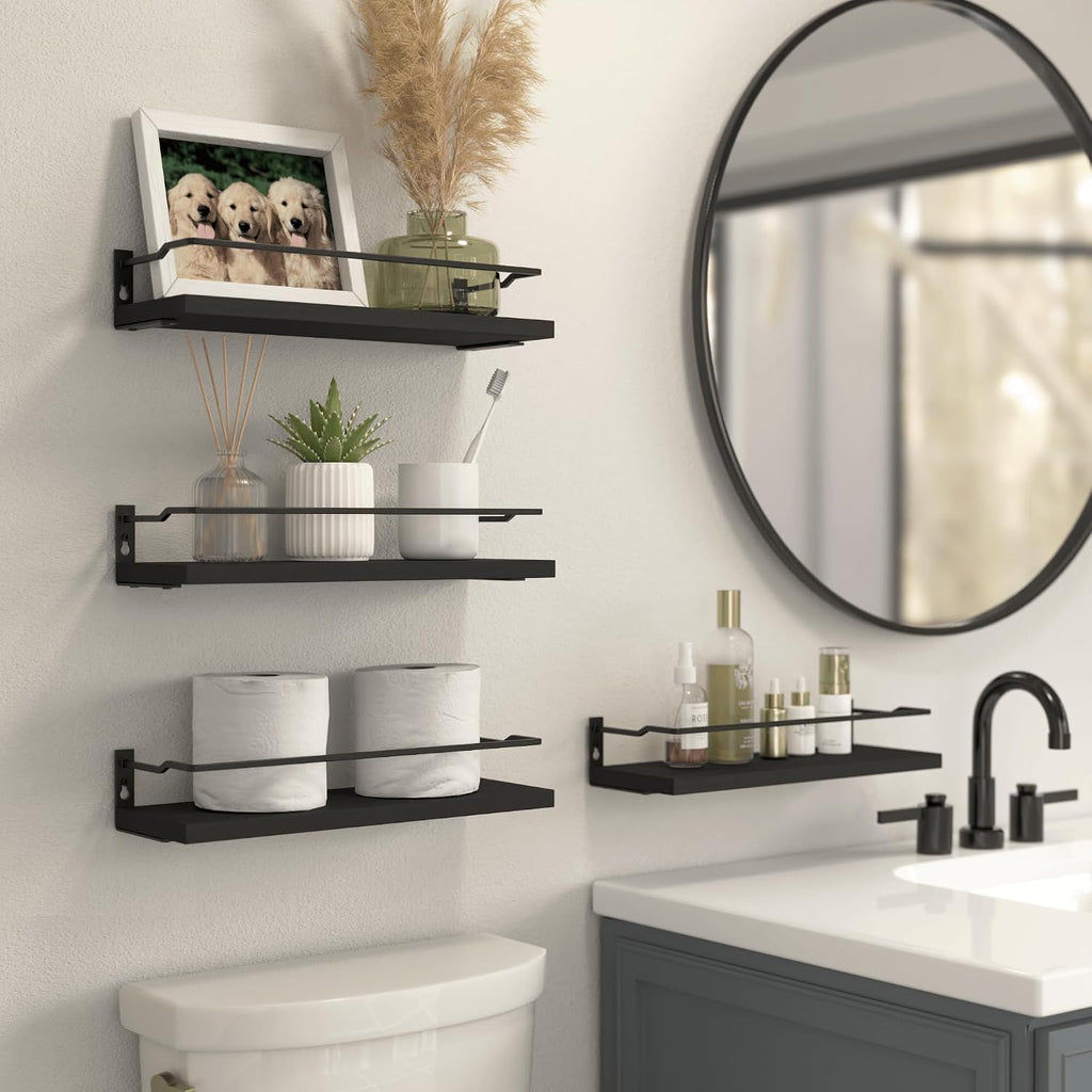 RICHER HOUSE Floating Shelves Bathroom, Small Wall Shelf Over Toilet 4 Set