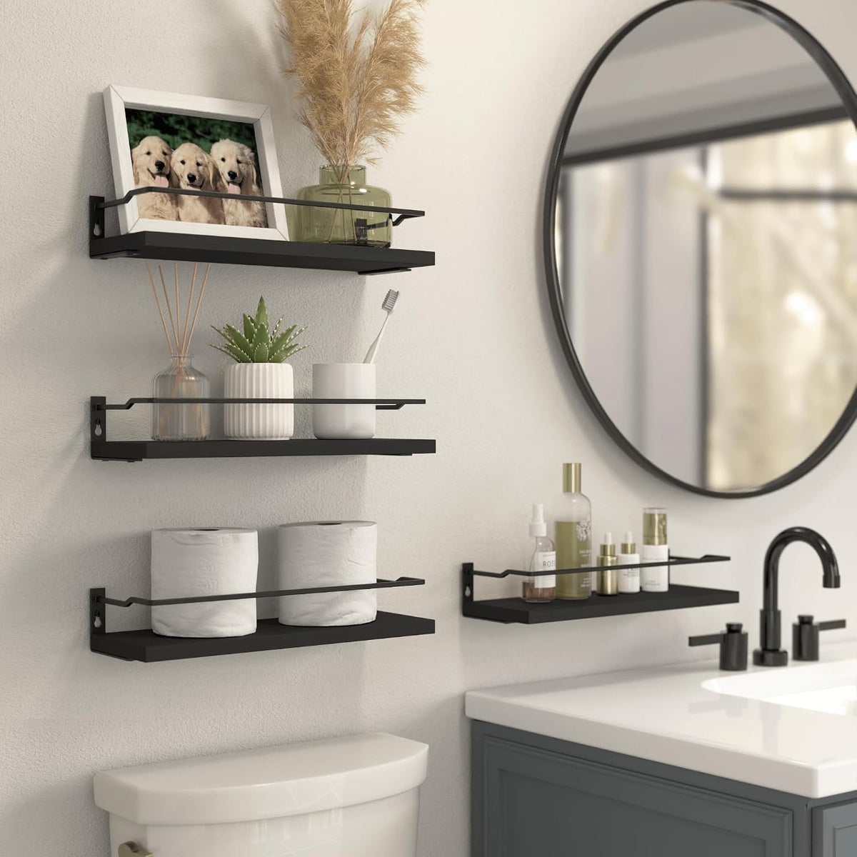 RICHER HOUSE Floating Shelves Bathroom, Small Wall Shelf Over Toilet 4 Set