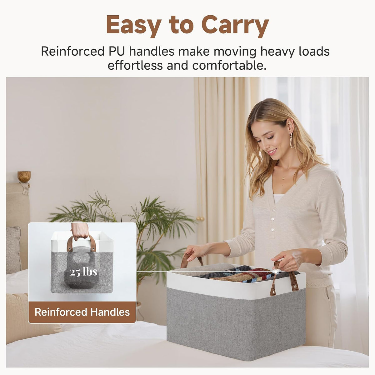 StorageWorks Fabric Storage Bin, Closet Bins, Gray & White, Large, 2-Pack