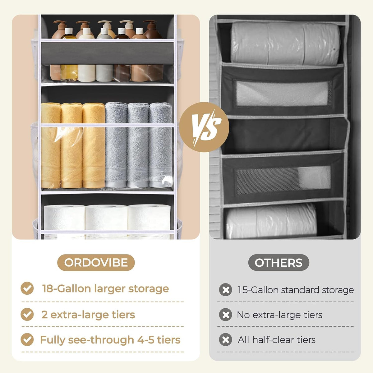 5 Tiers Over Door Organizer with 10 Mesh Side Pockets, 44 lbs Weight Capacity Hanging Storage Organizer with Clear Window Kids Toys, Shoes, Diapers, Dark Gray