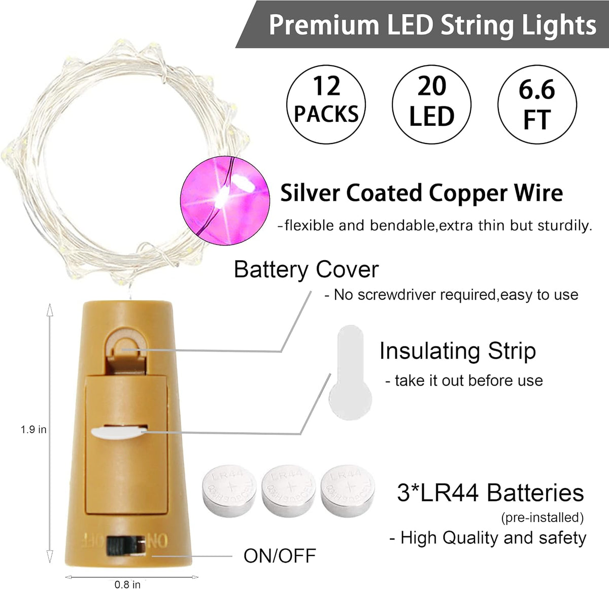 SmilingTown 12 Packs 20 LED Wine Bottle Lights with Cork - Pink Fairy String Lights Battery Operated Cork Lights for Wine Liquor Bottle,Jar,Vase,Christmas,Birthday,Wedding Halloween Party Table Decor