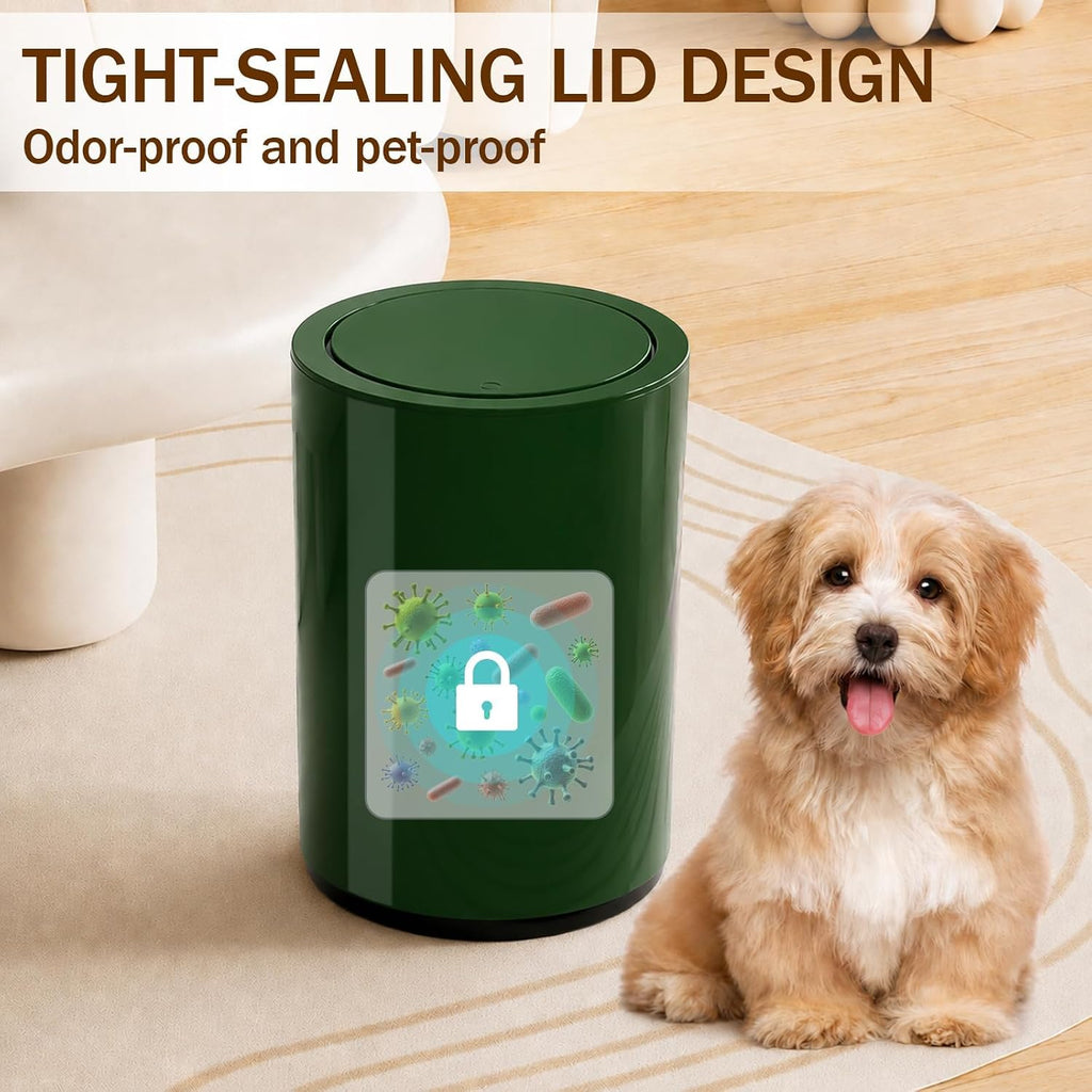 Small Bathroom Trash Can with Lid, 2.1 Gallon Plastic Garbage Can Green