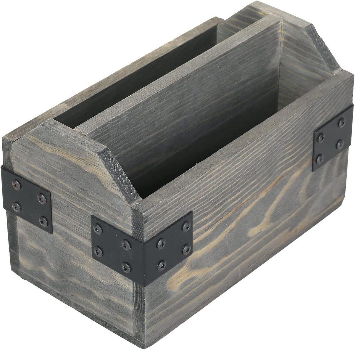MyGift Remote Control Organizer Caddy, 2-Compartment Gray Wood & Metal