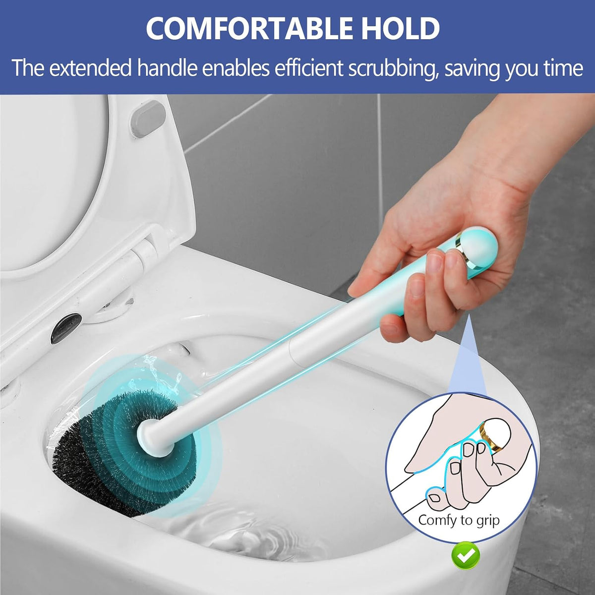 Gold Toilet Brush and Holder Set, Auto-Open Lid, Ventilated Base, White