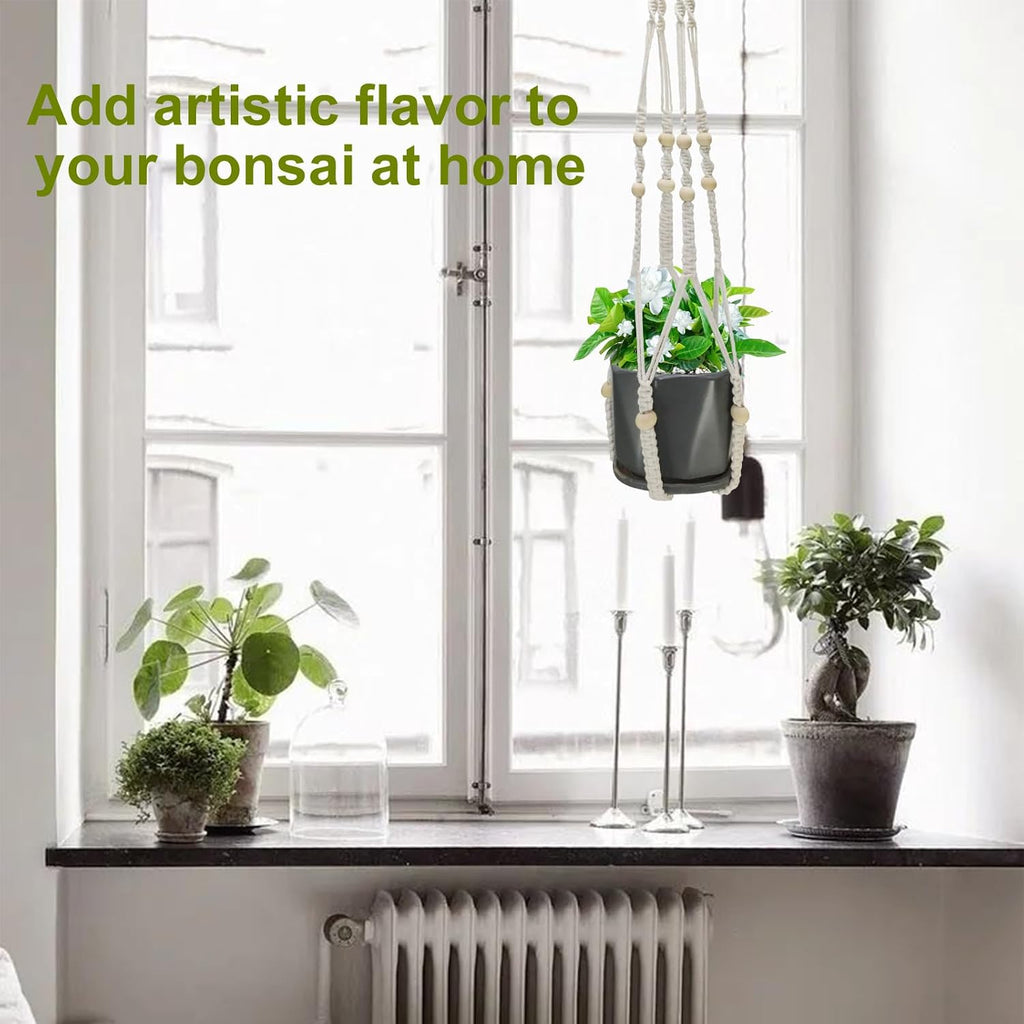 Plant Hangers, 35’ Plant Hangers Indoor, Handmade Woven No Tassels Style Hanging Plant Holder with Wood Beads Decorative Flower Pot Holder for Indoor Outdoor and Home Decor Hanging Planter