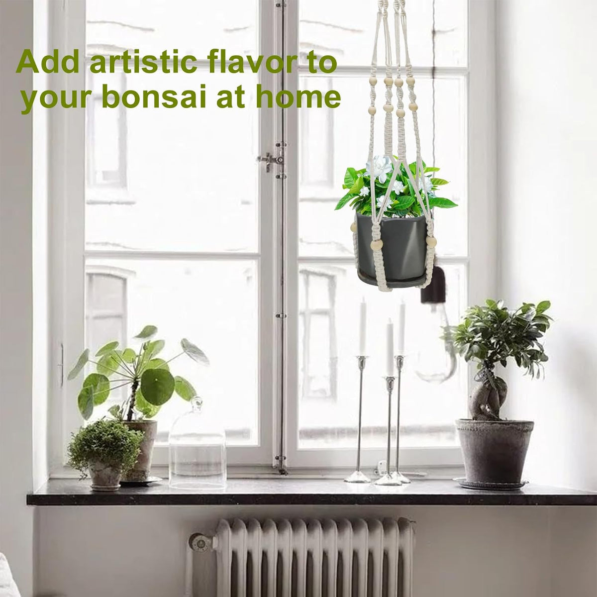 Plant Hangers, 35’ Plant Hangers Indoor, Handmade Woven No Tassels Style Hanging Plant Holder with Wood Beads Decorative Flower Pot Holder for Indoor Outdoor and Home Decor Hanging Planter