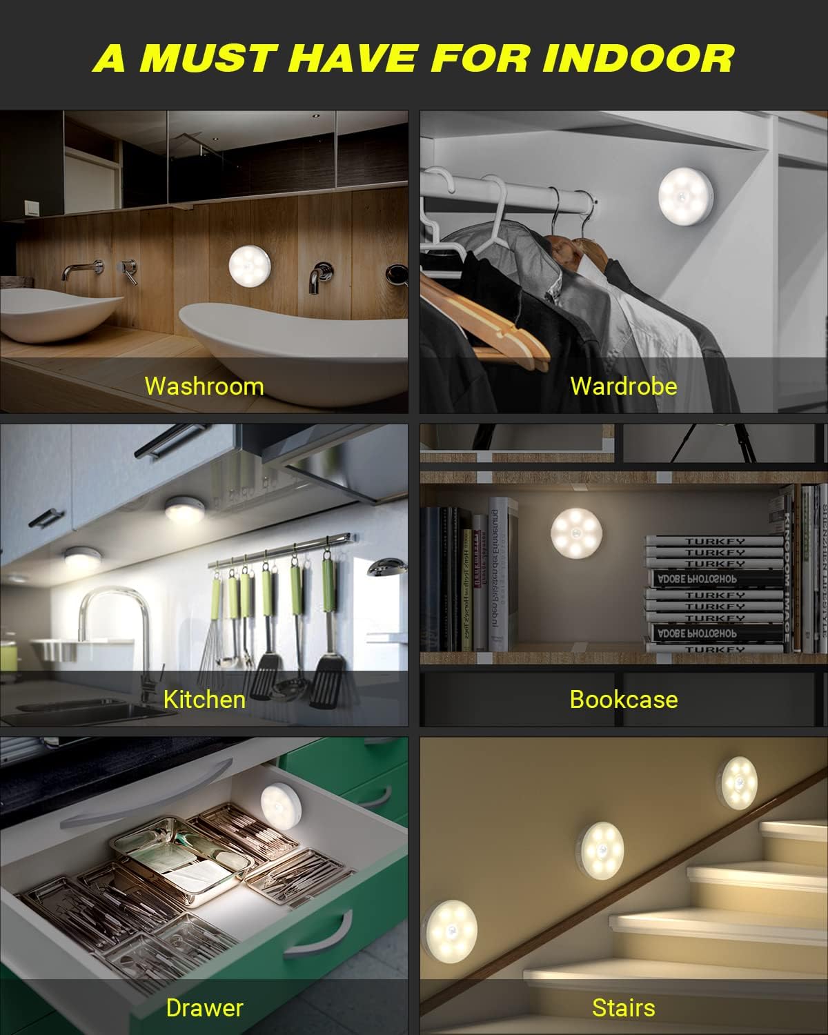 Motion Sensor Night Light Indoor, Rechargeable Small Led Closet Light, Wireless Activated Sensored Smart Cabinet Lights for Under Cabinet, Hallway, Stairway, Kitchen(Warm White, 3Pack)