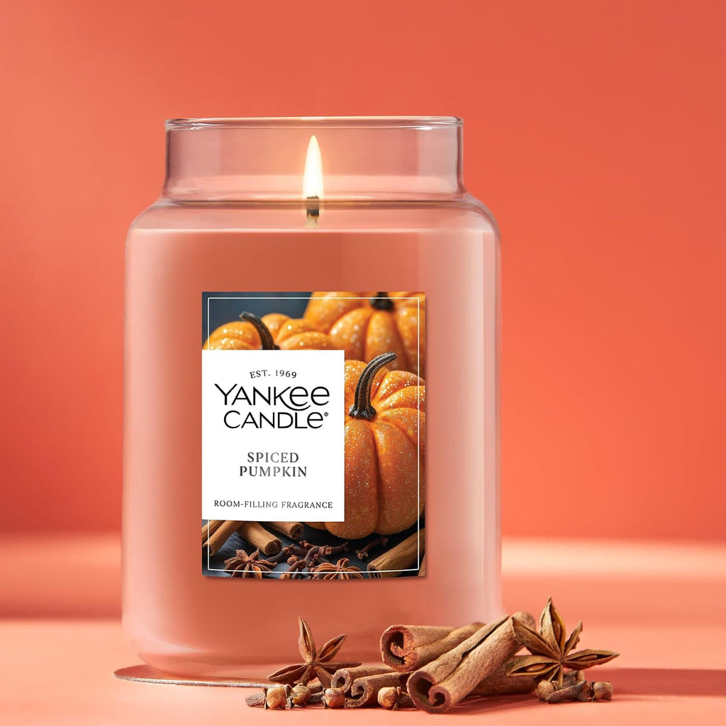 Yankee Candle Spiced Pumpkin, Fall Scented Candle, 22oz Large Jar with up to 150 Hour Burn Time, Giftable (Pack of 4)