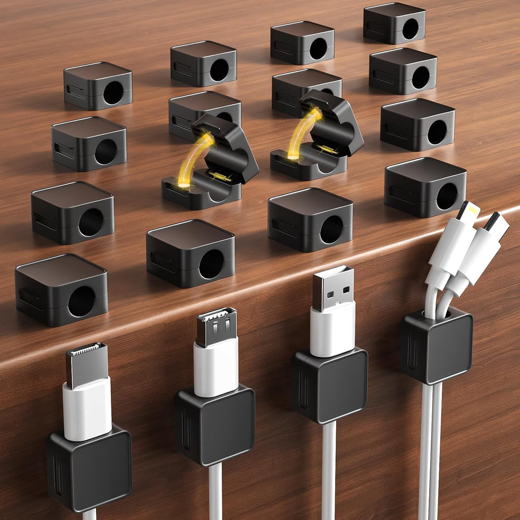 20-Pack Magnetic Cord Organizer Holder, Adjustable Cable Clips, Strong Adhesive Desk Cable Management Clips for Nightstand, Office, Car, Easy Open Design for Tidy Wire Organization